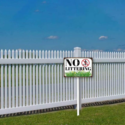 8 x 12 inch No Littering Sign Yard Sign Stakes Outdoor Lawn Yard Signs