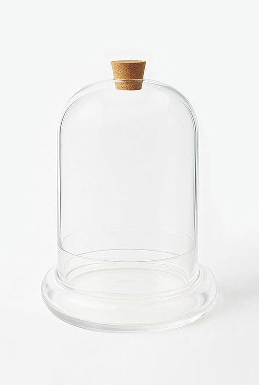 Handblown 7" Glass Terrarium with Opening for Air Flow & Cork Stopper Cloche Style Glass Dome Vivarium Display Case (Small)