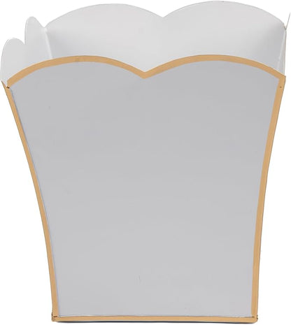 Jaye's Studio Decorative Square Cachepot Flower Pot, House Plant Pot Indoor, Modern Scalloped Planter, Boho Planter, Metal Pot - Floor, Tabletop, Porch & Window Planter for House Decor (White, 8")
