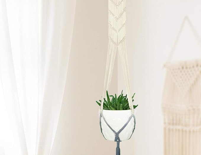 LIVALAYA Macrame Plant Hangers Wall Planter - Grey Ombre 48 Inch, Indoor or Outdoor Cotton Rope Hanging Plant Holder for Flower Pots - Modern Boho Home Décor, US Brand