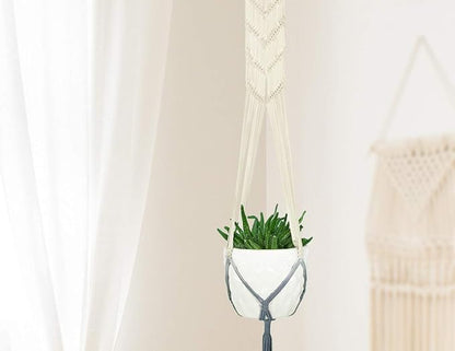 LIVALAYA Macrame Plant Hangers Wall Planter - Grey Ombre 48 Inch, Indoor or Outdoor Cotton Rope Hanging Plant Holder for Flower Pots - Modern Boho Home Décor, US Brand