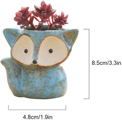 4 Pack Cute Fox Shape Ceramic Succulent Plant Pots Cactus Plant Pot Flower Pot with A Hole for Home & Office Decor
