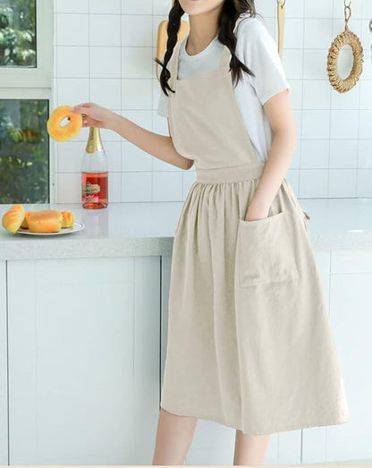 Cute Retro Cotton Linen X-Back Aprons Home Kitchen Garden Art Painting Pinafore Florist Shop Overalls