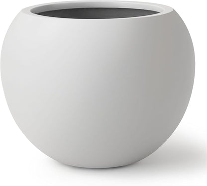 16"H x 20"D Globo Fiberstone Round Planter with Drainage Hole, Smooth Finishes, Weather Resistant for Indoor and Outdoor Use, Included 2 Extra Coco Mats (Light French Gray, 13.5 Pot Opening)