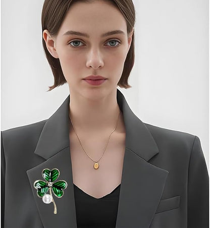 St.Patrick's Day Brooches for Women Dainty Crystal Four Leaf Lapel Pin Shamrock Hat Brooch Pins Irish Enamel Brooches Irish Holiday Costume Accessory Jewelry