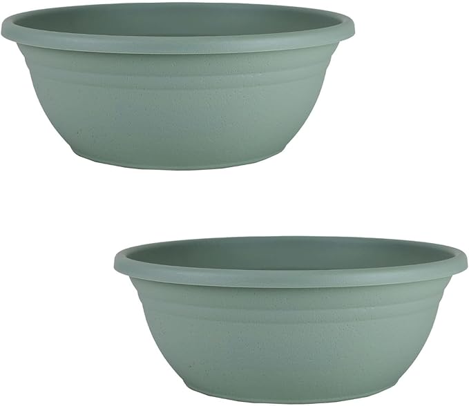 The HC Companies Mojave Garden Bowl Planter for Flowers - Shallow Planter with Drainage - Round Succulent Planter Pot for Indoors and Outdoors (12" Sage Green, Pack of 2)