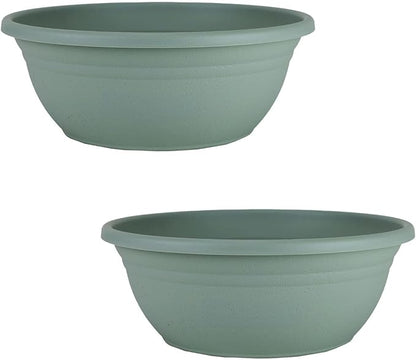 The HC Companies Mojave Garden Bowl Planter for Flowers - Shallow Planter with Drainage - Round Succulent Planter Pot for Indoors and Outdoors (12" Sage Green, Pack of 2)