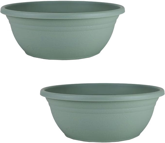 The HC Companies Mojave Garden Bowl Planter for Flowers - Shallow Planter with Drainage - Round Succulent Planter Pot for Indoors and Outdoors (12" Sage Green, Pack of 2)