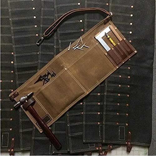 Luchuan Waterproof Waxed Canvas Tool Apron With the Adjustable Genuine Leather Belt (Khaki)