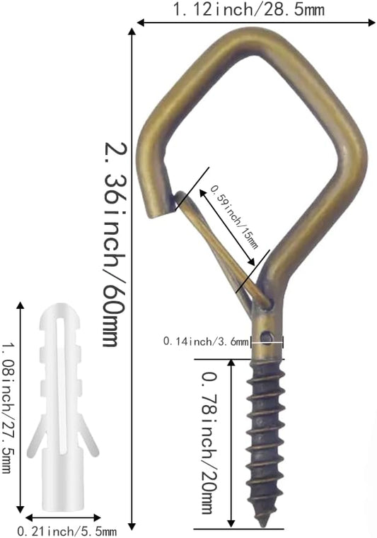 12-Pack Heavy-Duty Bronze Screw Eye Hooks with Safety Clips | Metal Ceiling Hooks for Hanging Plants, Wind Chimes, Bird Feeders & Indoor/Outdoor Lights