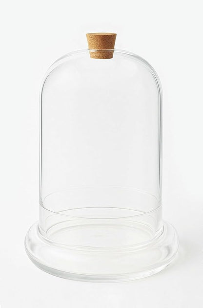 Handblown 10" Glass Terrarium with Opening for Air Flow & Cork Stopper Cloche Style Glass Dome Vivarium Display Case (Large)
