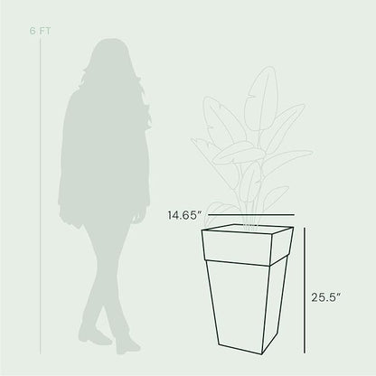 Bloem Finley 25" Tall Square Peppercorn Plastic Resin Planter with Drainage Holes for Indoor and Outdoor Gardening