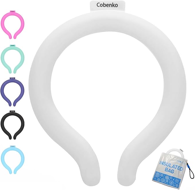 Neck Cooling Tube with Cold Insulated Bag,Reusable 18℃/64℉ Ice Neck Ring Wearable Body Cooler Products for Summer (White)