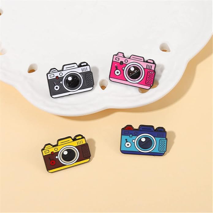 4pcs Creative Cartoon Camera Brooch Fashion Enamel Pin Photography Alloy Badges Outdoor Travel Brooch Bag Clothes Hat Decoration for Men Women Girls Kids Gift