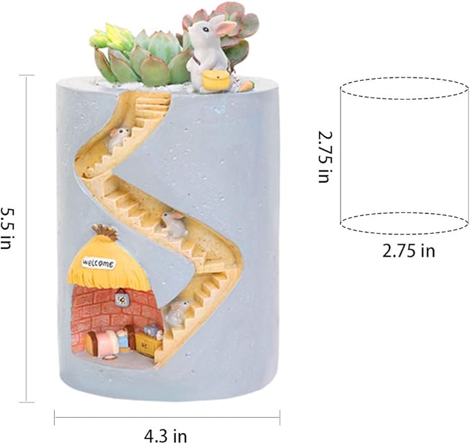 Segreto Creative Plants Pot Flower Pots Resin Planters Vase Home Decor for Succulents,Flower,Cactus,Gardening Decoration, Indoor, Grey,5.5 * 4.3 in