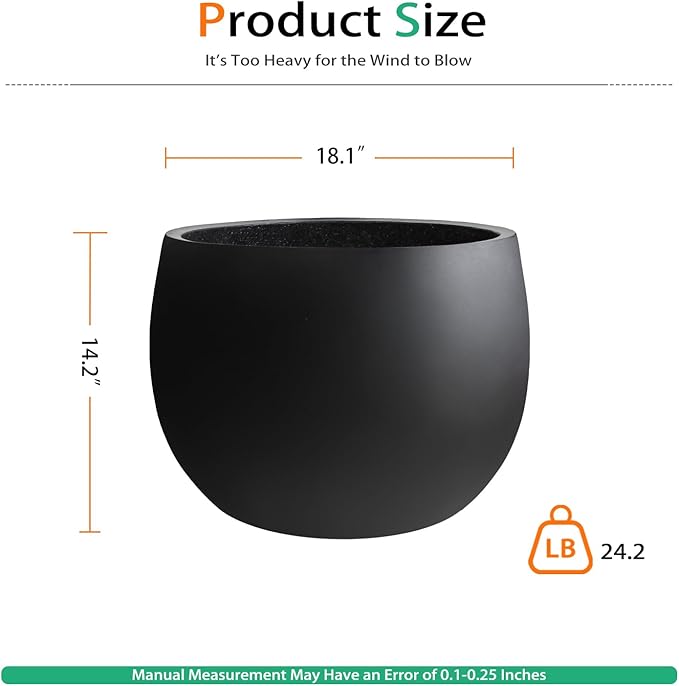 Ball Concrete Planter Outdoor Indoor, Large Tall Cement Plant Pots for Trees Flowers (Black, 18 inch)