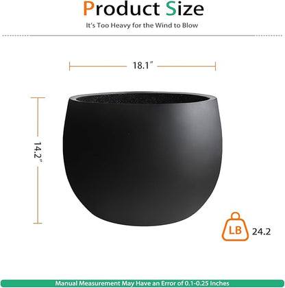 Ball Concrete Planter Outdoor Indoor, Large Tall Cement Plant Pots for Trees Flowers (Black, 18 inch)