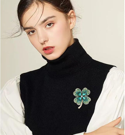 St.Patrick's Day Brooches for Women Dainty Crystal Four Leaf Lapel Pin Shamrock Hat Brooch Pins Irish Enamel Brooches Irish Holiday Costume Accessory Jewelry
