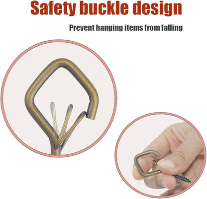 12-Pack Heavy-Duty Bronze Screw Eye Hooks with Safety Clips | Metal Ceiling Hooks for Hanging Plants, Wind Chimes, Bird Feeders & Indoor/Outdoor Lights