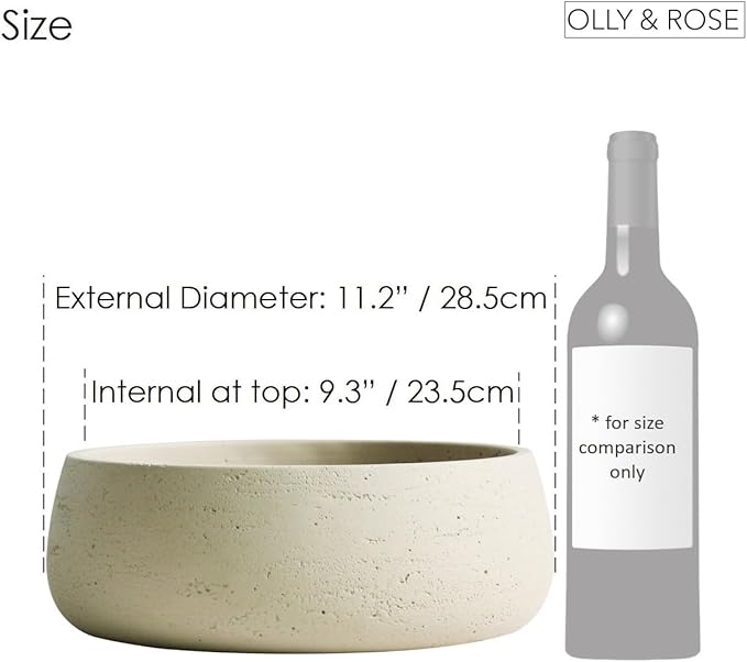 Olly & Rose Barcelona Off-White Ceramic Plant Bowl - 11 Inch - Indoor Outdoor Planter and Table Decor