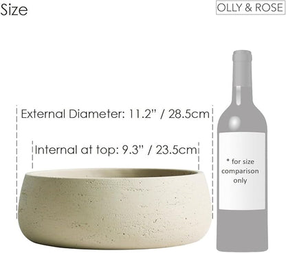 Olly & Rose Barcelona Off-White Ceramic Plant Bowl - 11 Inch - Indoor Outdoor Planter and Table Decor