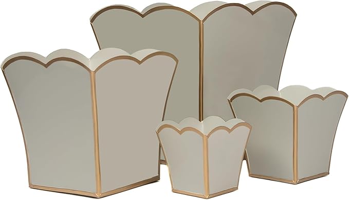 Jaye's Studio Decorative Square Cachepot, Modern Scalloped Metal Planter - Floor, Tabletop, Porch & Window Planter for House Decor (Taupe, 6")