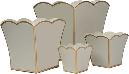 Jaye's Studio Decorative Square Cachepot, Modern Scalloped Metal Planter - Floor, Tabletop, Porch & Window Planter for House Decor (Taupe, 6")