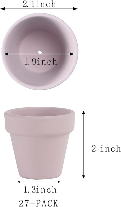 Fcacti 27 Pcs Small Mini Pink Clay Pots 2.1'' Terracotta Pot Clay Ceramic Pottery Planter Cactus Flower Pots Succulent Nursery Pots- Great for Window Boxes, Cactus, Plants, Crafts, Wedding Favors