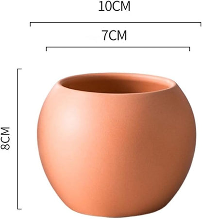Orange Spherical Ceramic Planter Succulent Small Plant Pots Indoor Modern Round Decorative Indoor-Outdoor Garden Plant Pots with Drainage Holes - Plants Not Included 3.94 x 3.94 x 3.15 Inch