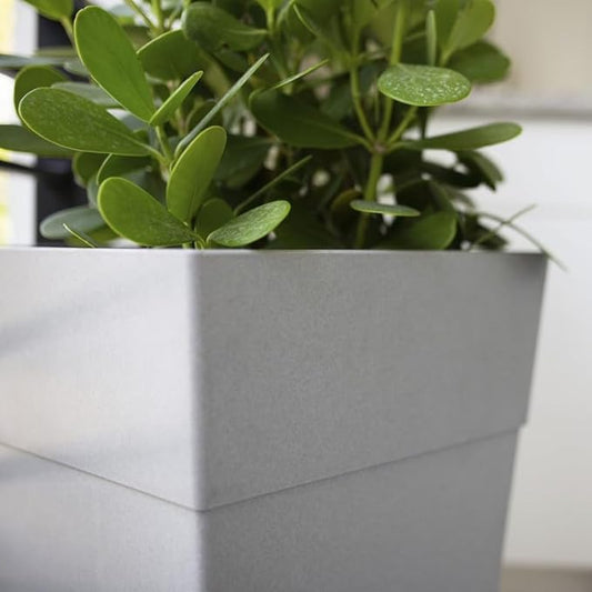 Bloem Tall Finley Tapered Square Planter: 25" - Cement Gray - Matte Textured Finish, 100% Recycled Plastic Pot, for Indoor and Outdoor Use, Gardening, 9 Gallon Capacity