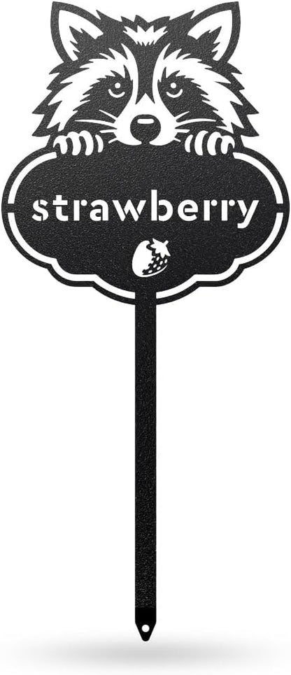RealSteel Rocky the Raccoon Plant Markers – Cute Metal Garden Labels for Herbs & Vegetables | Outdoor Steel Plant Stakes for Garden, Greenhouse & Raised Beds | Gardening Gift | USA (STRAWBERRY-B-6X13)