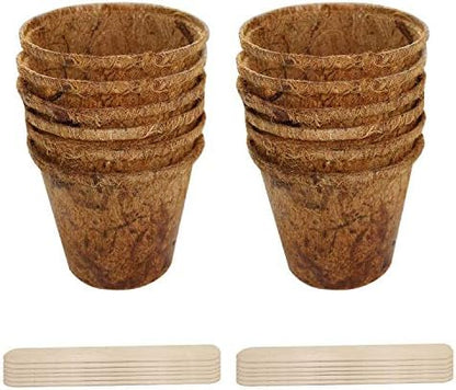 Envirenet Coco Coir Seed Starter Pots - 100% Biodegradable Indoor/Outdoor Garden Pots with Wood Markers - Seedling & Herb Starters (4 Inches, 12 Pack)