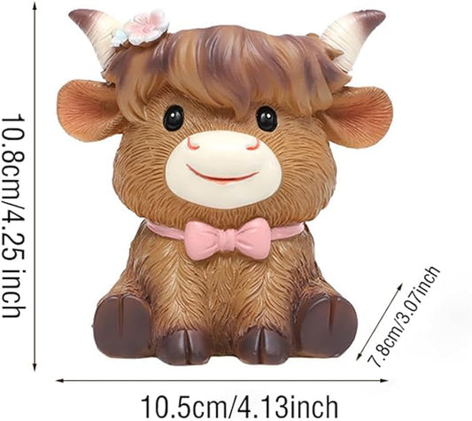 Highland Cow Succulent Planter with Drainage Hole & Plug, Mini Resin Cow Flower Pot for Indoor Outdoor Plants, Cute Animal Planter for Home & Garden Decor (C)