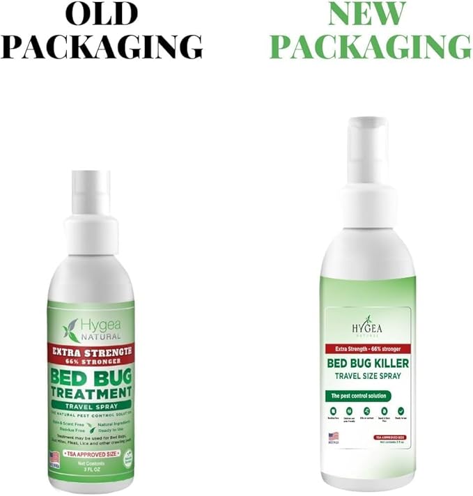 Hygea Natural Extra Strength Bed Bug Killer 3oz Travel Spray –TSA Approved - New Formula 66% Stronger- Stain & Scent Free Treatment – Natural Formula - Child & Pet Safe (50 Pack)