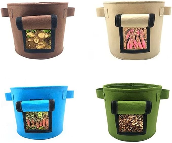 Ulalaza 5PCS Potato Grow Bags with Flap Plant Grow Bags Fabric Multi Ribbon Potato Bag Tomato Vegetable Growth Non-Woven Felt Planting Bag Transparent