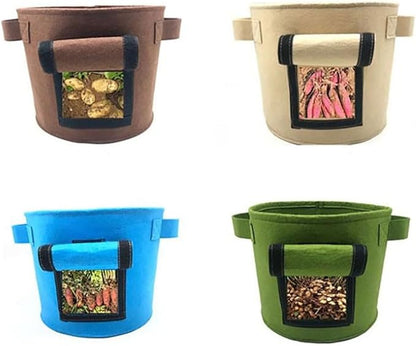 Ulalaza 5PCS Potato Grow Bags with Flap Plant Grow Bags Fabric Multi Ribbon Potato Bag Tomato Vegetable Growth Non-Woven Felt Planting Bag Transparent