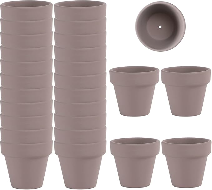 Fcacti 27 Pcs Small Mini Grey Clay Pots 2.1'' Terracotta Pot Clay Ceramic Pottery Planter Cactus Flower Pots Succulent Nursery Pots- Great for Window Boxes, Cactus, Plants, Crafts, Wedding Favors
