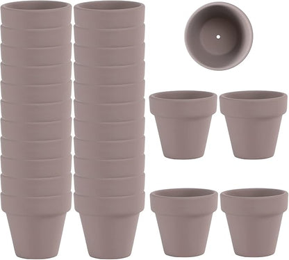 Fcacti 27 Pcs Small Mini Grey Clay Pots 2.1'' Terracotta Pot Clay Ceramic Pottery Planter Cactus Flower Pots Succulent Nursery Pots- Great for Window Boxes, Cactus, Plants, Crafts, Wedding Favors