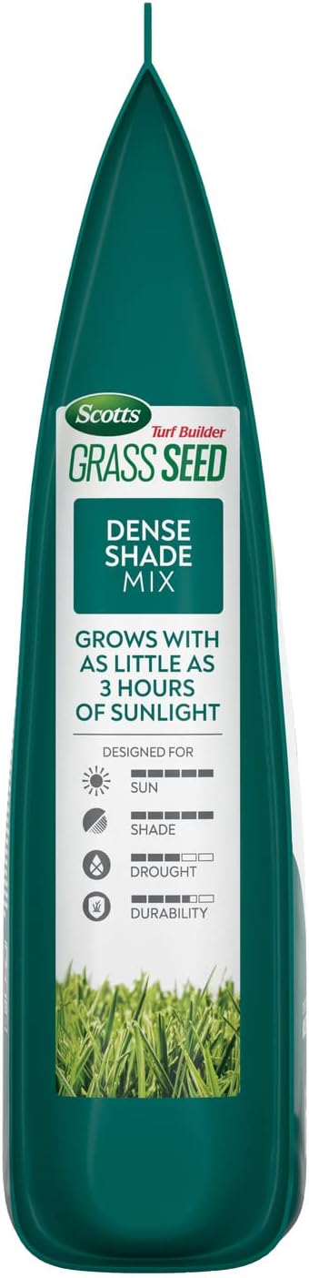 Scotts Turf Builder Grass Seed Dense Shade Mix with Fertilizer and Soil Improver, Grows With Little Sunlight, 2.4 lbs.