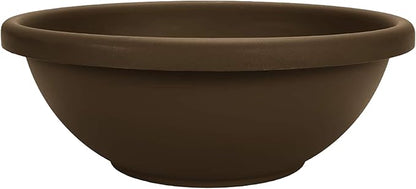 The HC Companies 15.5 Inch Garden Bowl Planter - Shallow Plant Pot with Drainage Plug for Indoor Outdoor Flowers, Herbs, Chocolate