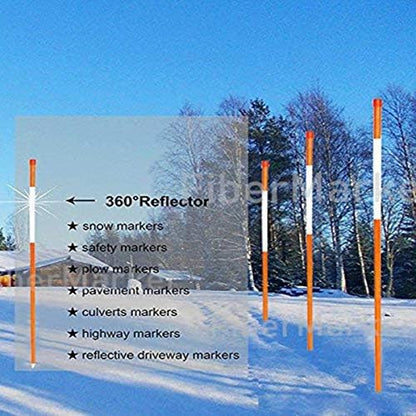 FiberMarker 20 Pcs Reflective Driveway Markers Stakes 48 Inch Orange Driveway Reflectors 1/4 Inch Dia Solid Snow Poles for Snow Plowing