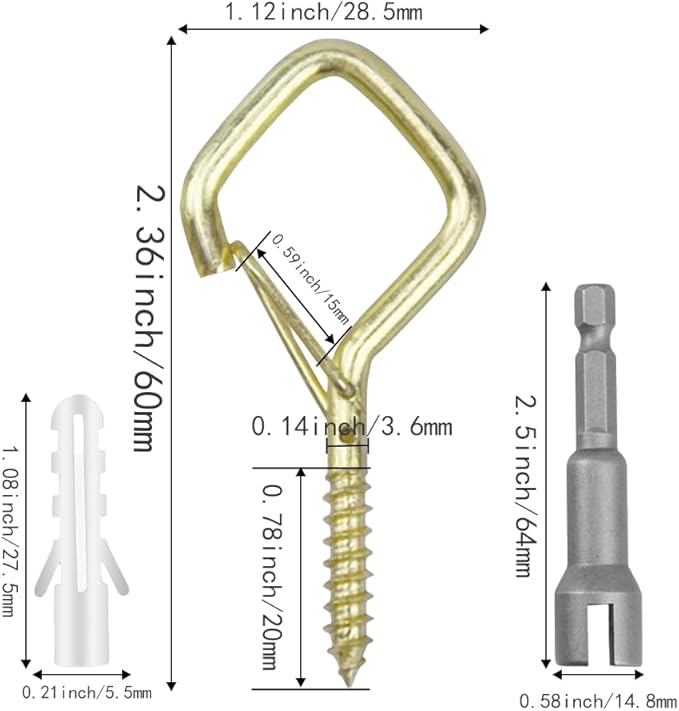 32-Pack Heavy-Duty Golden Screw Eye Hooks with Safety Clips | Metal Ceiling Hooks for Hanging Plants, Wind Chimes, Bird Feeders & Indoor/Outdoor Lights