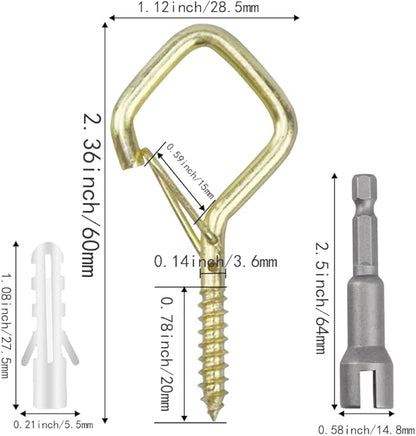 32-Pack Heavy-Duty Golden Screw Eye Hooks with Safety Clips | Metal Ceiling Hooks for Hanging Plants, Wind Chimes, Bird Feeders & Indoor/Outdoor Lights