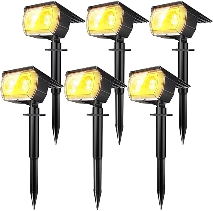 Solar Spot Lights Outdoor,IP65 Waterproof 48LED Path Lights with 3 Lighting Modes, Garden Yard Pathway Pool Wall Lights (Warm White, 6 Pack)