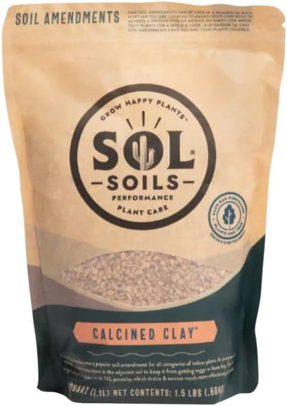 Sol Soils Calcined Clay – 100% Peat-Free Soil Amendments with Superior Drainage, Aeration, & Root Health for Indoor Plants, Succulents, Bonsai & More - 1 Quart