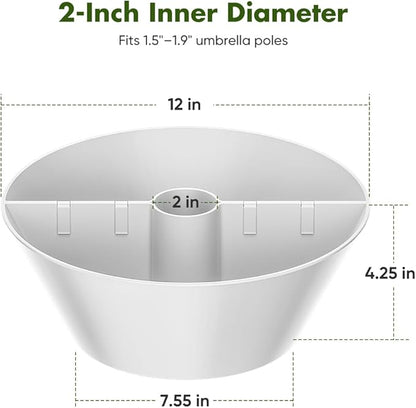 Koutemie 2-in-1 Umbrella Planter for Patio Table & Pole, Half Round Flower Planters Pots with Umbrella Hole Fits Poles Up to 2” Diameter, PVC Post Planter Wrap Around Umbrella for Garden, White