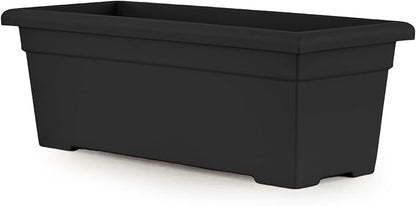 The HC Companies 28 Inch Romana Planter Box with Drainage Plug, Lightweight UV-Resistant Plastic Outdoor Planters, 1-Pack Flower Box for Garden, Patio, Balcony, and Fence, Black