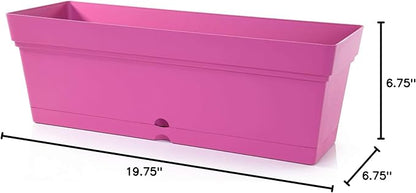 Mintra Window Box Planter, Window Planter Box for Indoor Outdoor Use, Rectangular Pots with Saucers & Drainage Holes, Decorative Plant Pots for Window Sill, Shelf, Desktop, 19" Wx6.75 H, Fuchsia