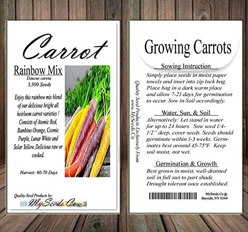 Big Pack - (3,500+) Rainbow Mix Carrot Seeds - Atomic Red, Bambino Orange, Cosmic Purple, Lunar White and Solar Yellow Seeds (Big Pack - Carrot Rainbow Mix)