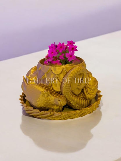 Sleeping Dragon Planter Vase - Gardening and Plant Lover Gifts | Witchy and Cottagecore Home Decor Piece for Succulents or Zen Garden | Medieval Boho Flower Pot with Drainage Holes (Gold)
